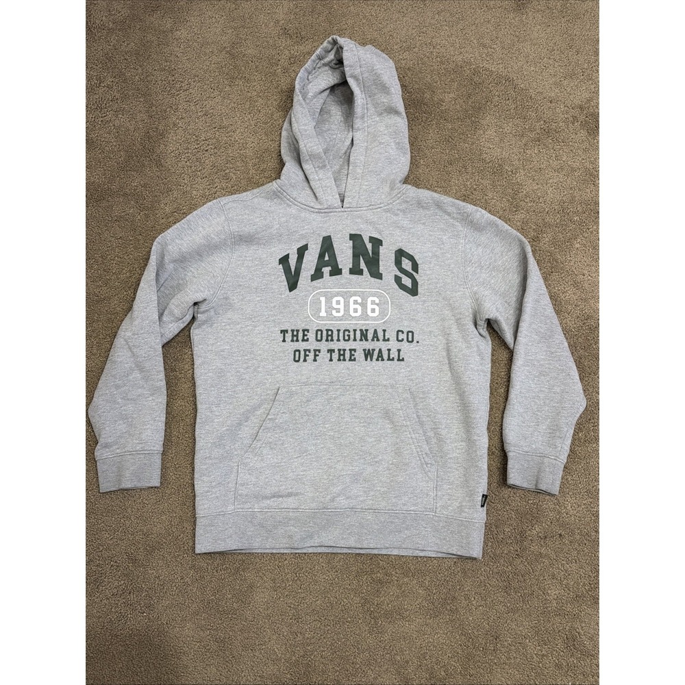 VANS Hoodie Sweatshirt Youth M Gray Longsleeve Green/White Lettering